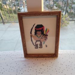 Framed Cross Stitch Native American Archer