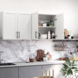 ✨Fully Assembled✨Wall Storage Cabinet Set, 24” White Shaker Style (2 Pieces)  Perfect for kitchen, laundry room, bathroom, or garage organization. 💰1