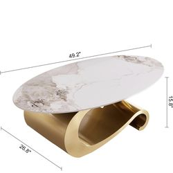 49.2-Inch Modern Oval Faux Marble Coffee Table with Sturdy Gold Metal Base