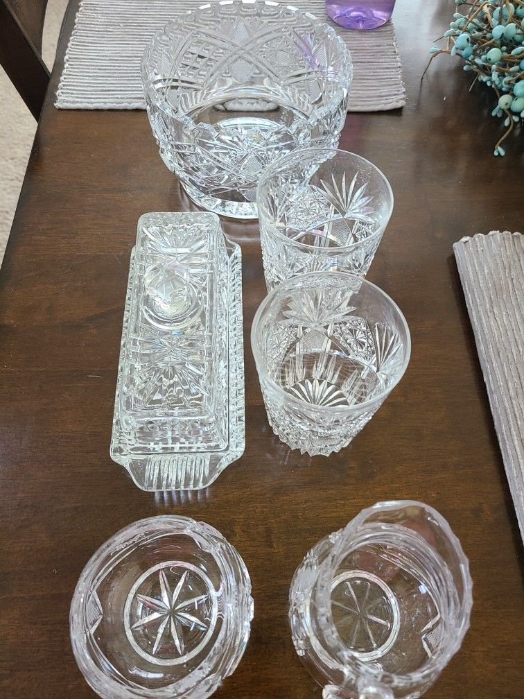Vintage Cut Crystal Glass Ware Bowl Butter Diah 