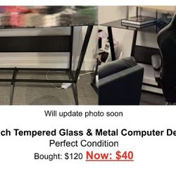 63 inch tempered glass and metal computer desk