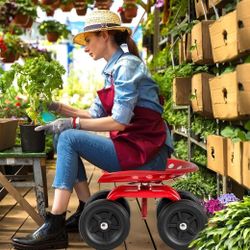 Rolling Garden Seat, Garden Cart with 360° Swivel Work Seat & Adjustable Height, Heavy Duty Garden Seat with Wheels for Lawn Yard Patio Greenhouse 