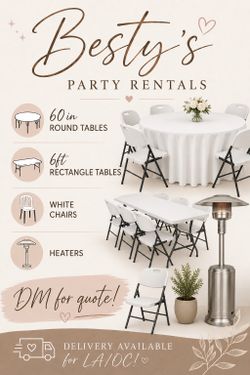 Party needs ! Tables, chairs, heaters.
