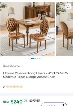 $100! Clihome 2 Pieces Dining Chairs 2 -Pack 19.3-in W Modern 2 Pieces Orange Accent Chair