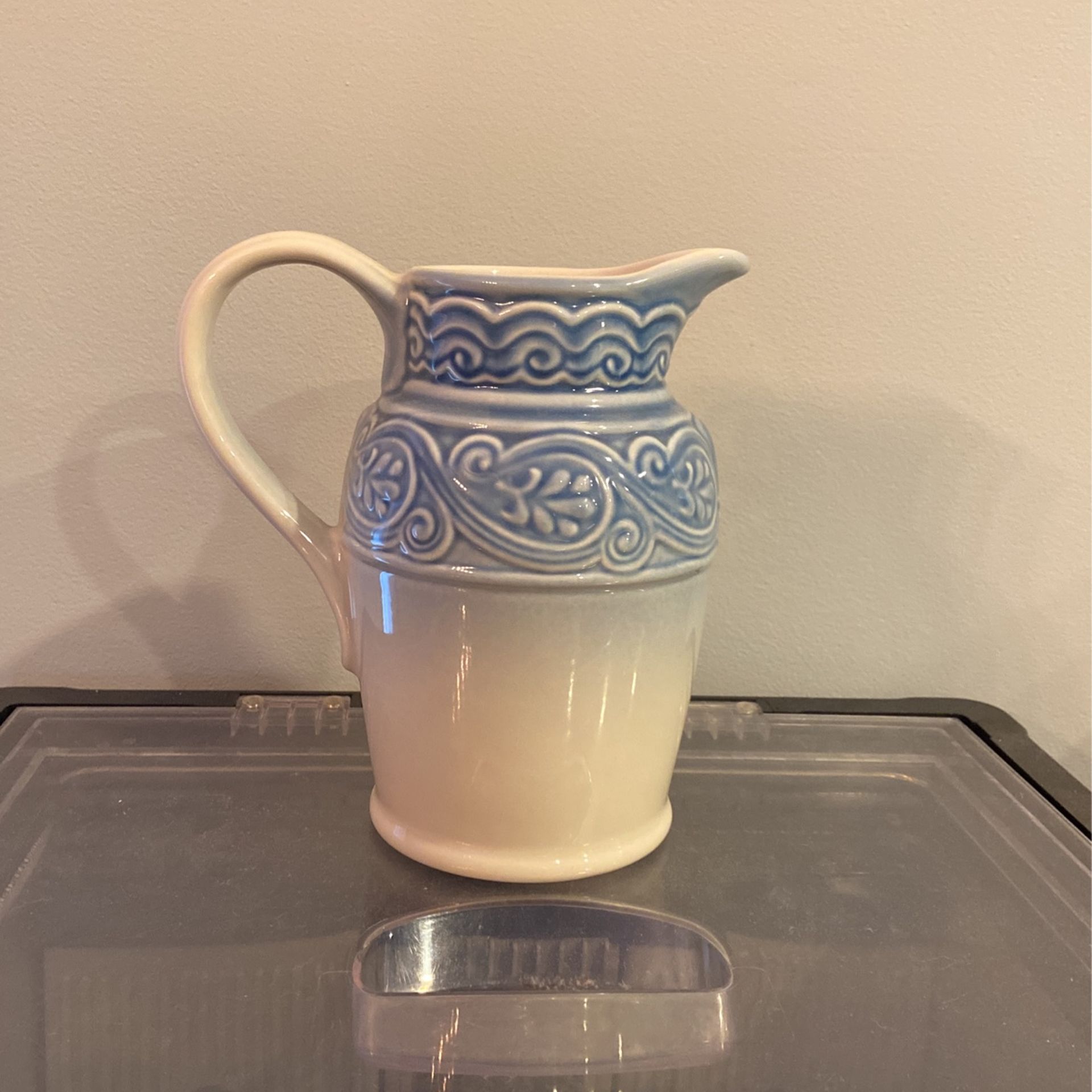 Longaberger Blue And Cream Pitcher