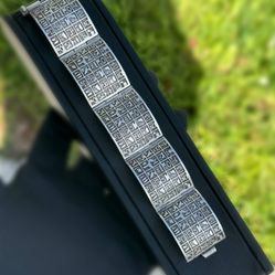 Vintage Art Deco Jewelry .925 Sterling Silver Egyptian Ancient thick cuff bracelet 6.50” 25.00mm 50.40g