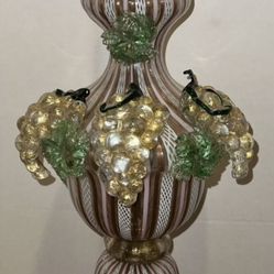 Rare Beautiful Murano Glass Lamp With Overflowing Fruit & Latticino Compare To $2450 - $3000.