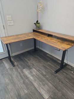 Rustic L shaped sit/stand desk
