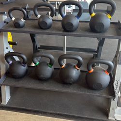 Kettlebells – Dumbbells – Rubber Flooring – Machine – Squat Rack – Bench – Olympic Weights – Bumper Plates