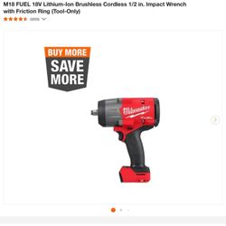 Milwaukee M18 FUEL 18V Lithium-Ion Brushless Cordless 1/2 in. Impact Wrench with Friction Ring (Tool-Only)