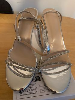 Silver Strappy Heeled Sandals with Rhinestones