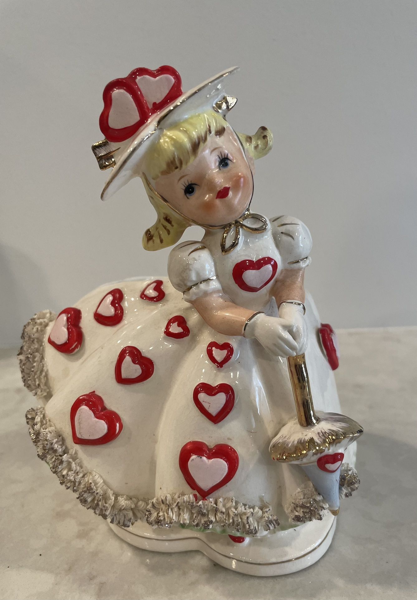 Vintage Relpo Valentine Heart Girl w/ Umbrella Samson Import Planter A809