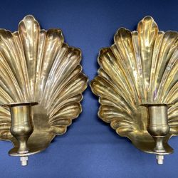 Vintage Brass Shell Wall Sconce Candle Holders 