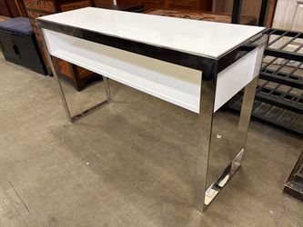 Sleek Modern White Console Table with Chrome Base