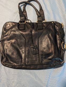 Yves Saint Laurent 17" Business Case Black Leather Double Handles Zipper