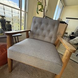 Mid-Century Retro Modern Fabric Upholstered Wooden Lounge Chair