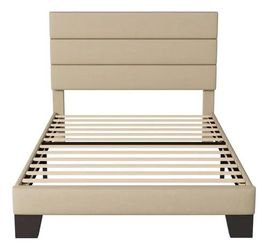 Beige Upholstered Platform Bed Frame - Twin Size
