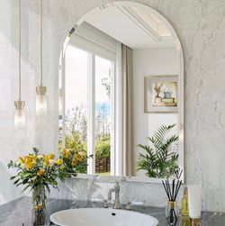 Frameless Bathroom Mirror, 24"X32" Arched Bathroom Vanity Mirrors For Beveled Edge, Arched Wall Mirror, Decorative Arch Mirrors For Bedroom, Entryway,