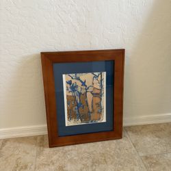 Abstract Neutral and Blue Framed Art