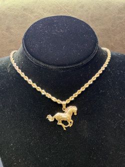 14k 3g Horse Pendant $330 with rope chain 14k 8.5g 30” $1200 for both