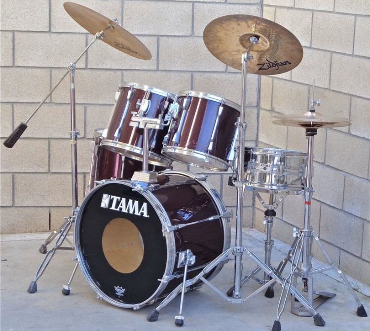 PRICE IS FIRM Used Old Tama Rockstar DX Purple Drum Set with Zildjian Cymbals and Hardware and pedal