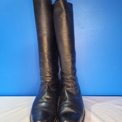 Vintage Russian USSR Red Army Soviet Military Soldier Leather Black High Boots