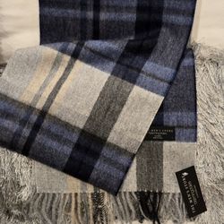 Brand New Blue and Gray Plaid Cashmere Men's Scarf
