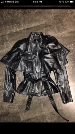 Bebe 100% black leather cape jacket small