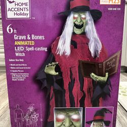 Lifesize 6 Foot Tall Animated LED Spell-Casting Witch Halloween Animatronic - GREAT CONDITION - In Box