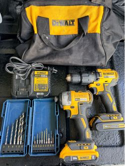 DEWALT 20V MAX Lithium-Ion Cordless 2-Tool Combo Kit w/ batteries, charger and drill bits