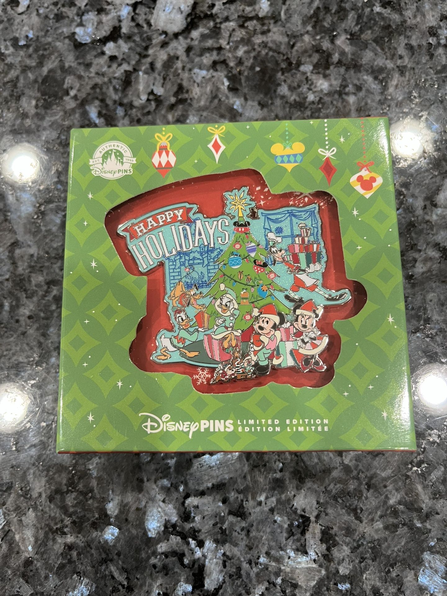 Disney Happy Holidays pin featuring Mickey & Minnie and friends. Limited edition of 5000. Brand new never opened.