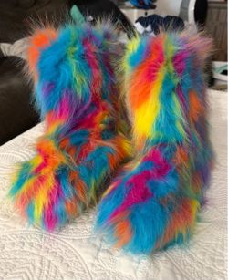 Women’s Fluffy Multicolored Faux Fur Boots (New)