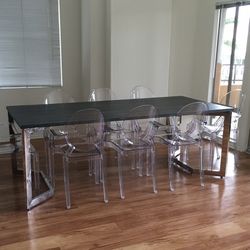Modern Dining Table + Ghost Chairs Set 