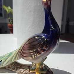 1960s Vintage Porcelain "Elpa Alobaca" Hand Painted Peacock Figurine Portugal