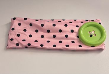 Pink Polka Dot Headband with Green Button
