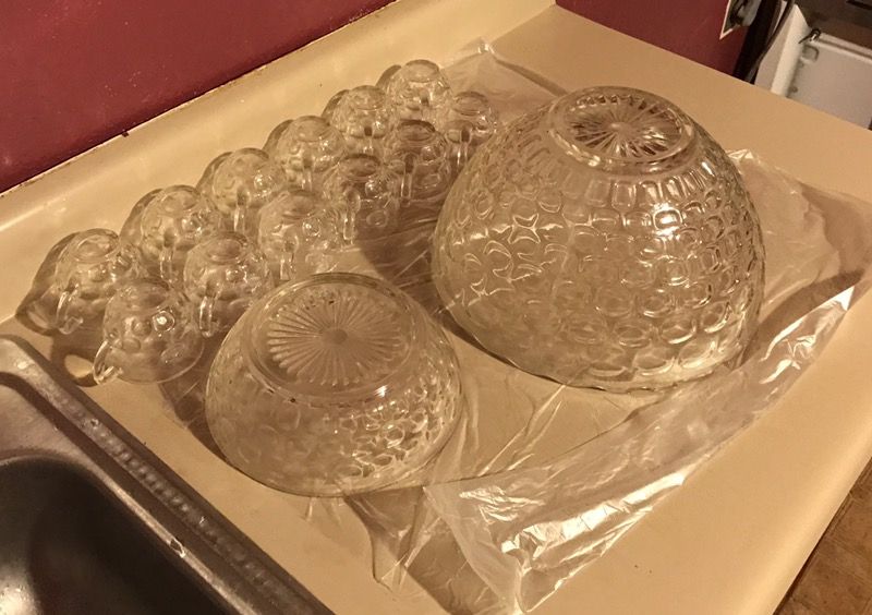 Clear cut glass punch bowl set