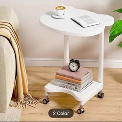 Panda Shaped End Table Round,C Shaped Couch Tray End Tables,Sofa Side Tables with Wheels, C Shaped Side Table for Living Room,Bedroom,Hospital and Sma