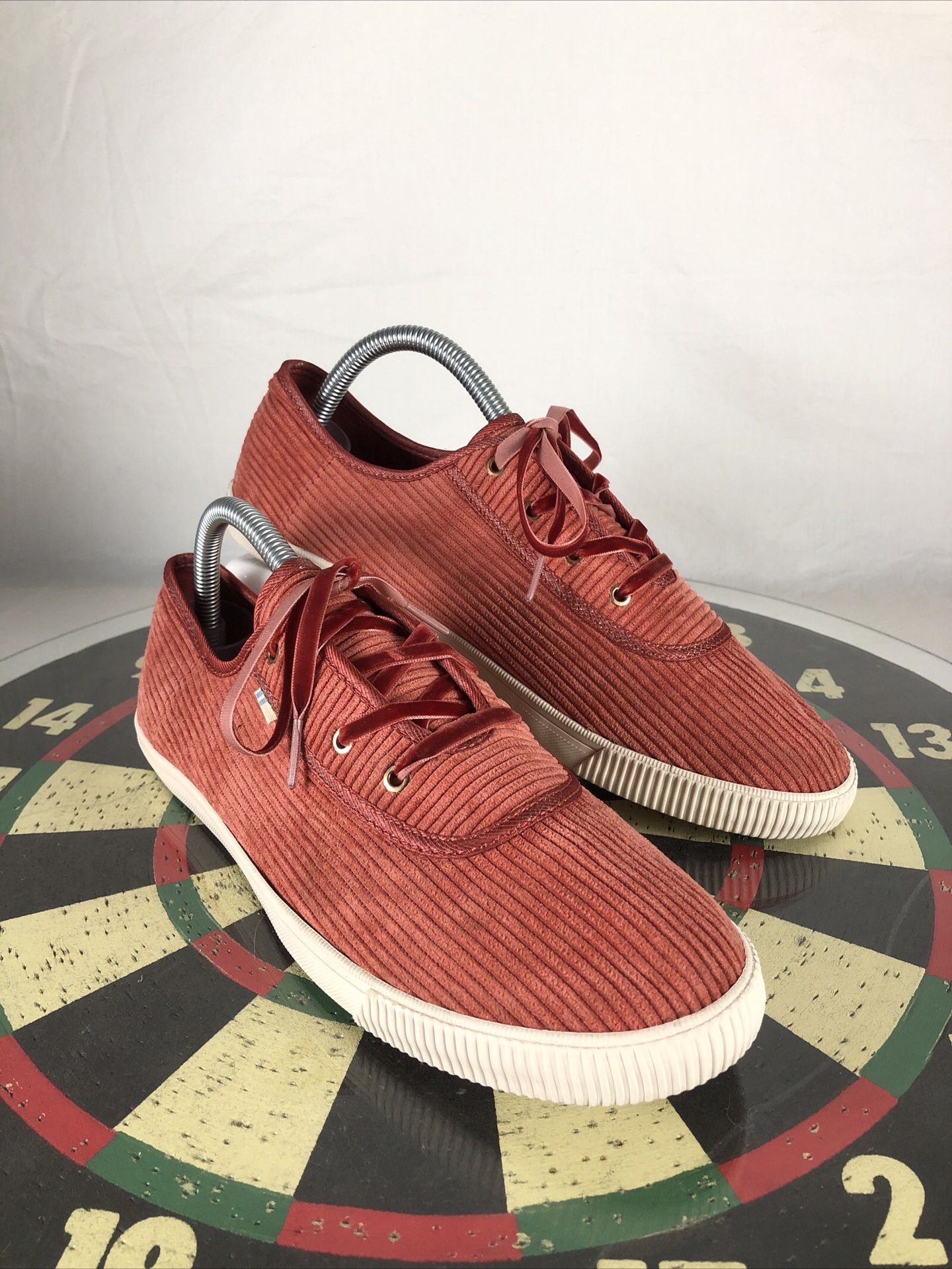 TOMS Carmel Up Red Corduroy Sneakers Shoes Casual Low Top Lace Up Women 9.5