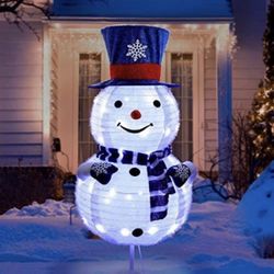 42 Inch Lighted Snowman Outdoor Christmas Decorations, Pre-Lit Light Up Christmas Snowman Decor with Top Hat and Built-in Led Light, Xmas Outdoor Holi