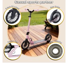 Kick Scooter for Kids, Foldable Lightweight Design with 4-Level Adjustable Handlebar & 8" Shock-Absorbing Wheels, for Ages 6+, Light Pink