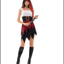 Halloween SEXY PIRATE COSTUME Women's One Size Skirt Top Wig Hat Bandana