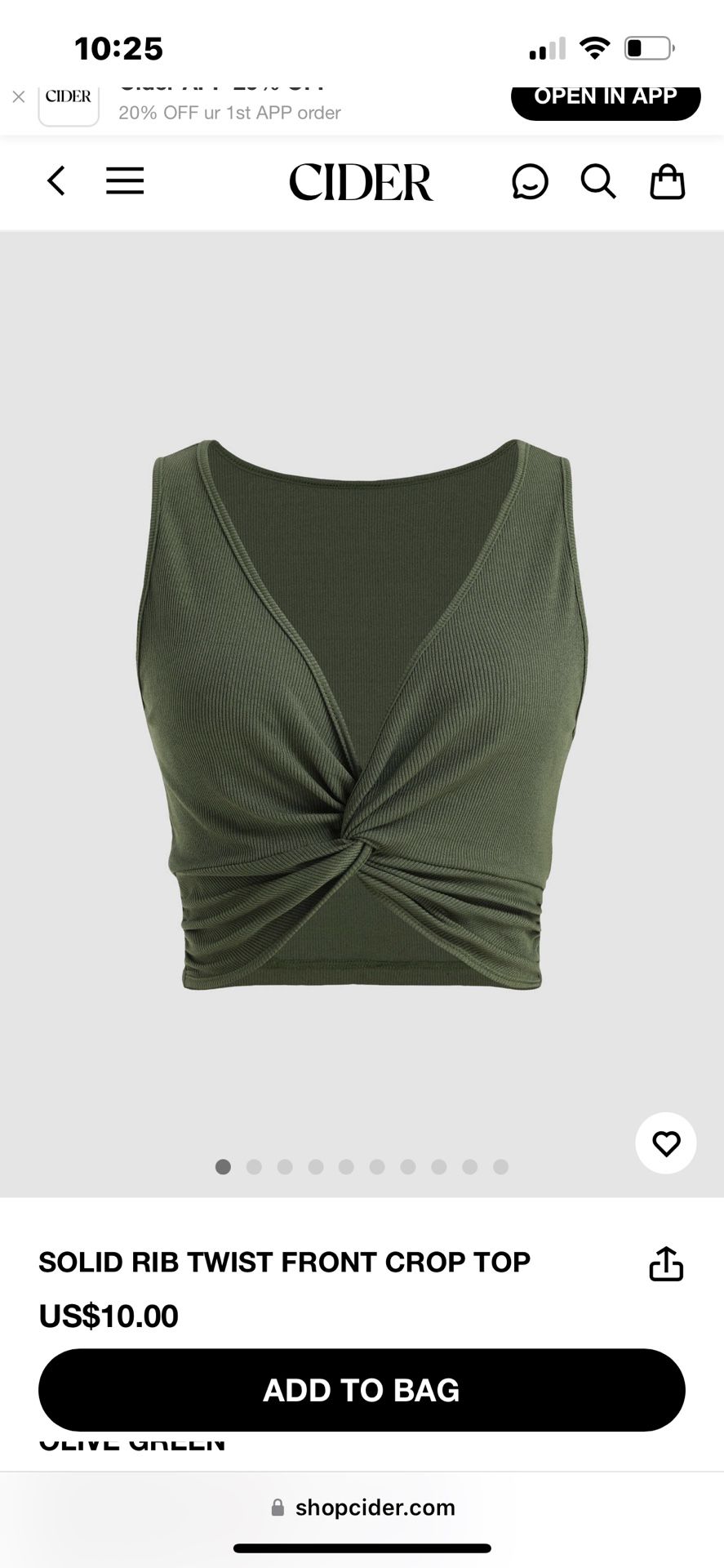 olive green Twist Front Crop Top
