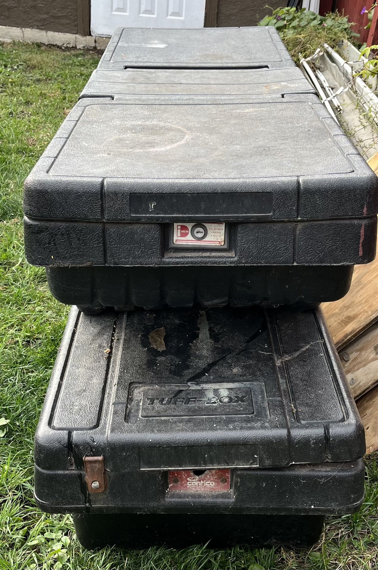 2 Truck Tool Boxes,,Air Compresor, Leaf Blower, Sander