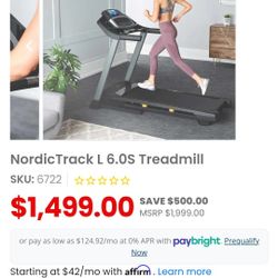 NordicTrack L 6.0S Treadmill $600