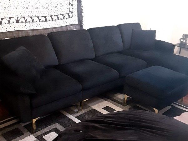 Black Velvet Modern Sectional Sofa U Shape
