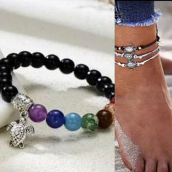 Turtle Chakra Braclet and Three Anklets