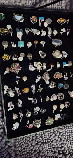 Silver rings and earrings