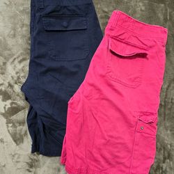 Men's American Rag Cargo Shorts 11" Long Snap Pockets Black Red 2 Pairs Size 32