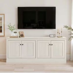 72 in. Vintage White TV Stand for TVs up to 80 in. 4 Door Storage Entertainment Center Media Console
