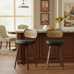 Medoc 26" Rattan Back Swivel Counter Height Upholstered Bar Stool Set of 2